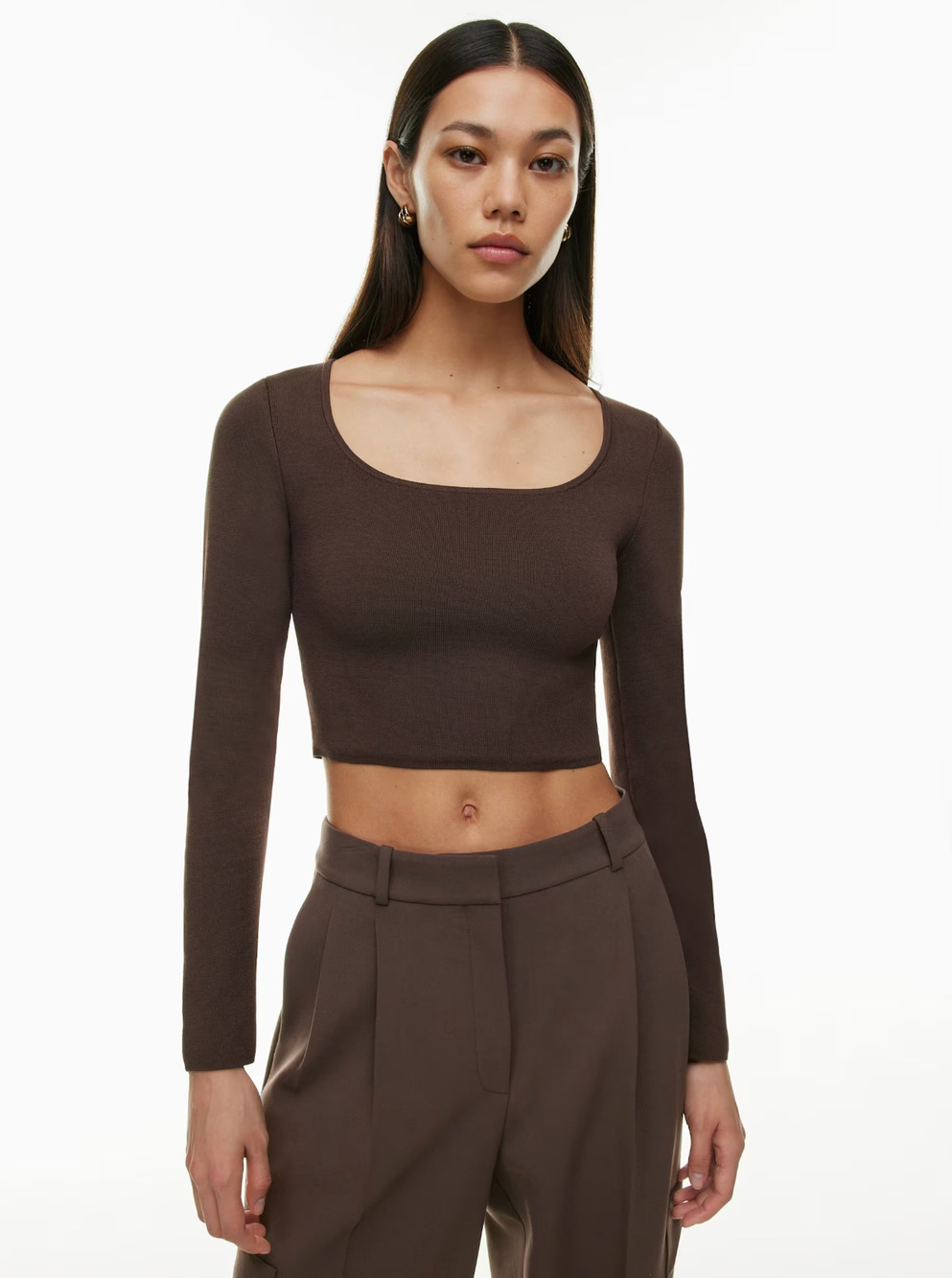 Aritzia Babaton Sculpt Knit Prominence Square Neck Cropped Long Sleeve Top 2XS